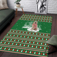 Golden Retriever Christmas Area Rug with Red Scarf Snowflakes and Tree Pattern - Wonder Print Shop