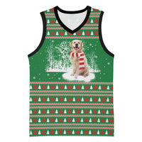 Golden Retriever Christmas Basketball Jersey with Red Scarf Snowflakes and Tree Pattern - Wonder Print Shop