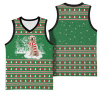 Golden Retriever Christmas Basketball Jersey with Red Scarf Snowflakes and Tree Pattern - Wonder Print Shop