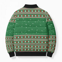 Golden Retriever Christmas Bomber Puffer Jacket with Red Scarf Snowflakes and Tree Pattern - Wonder Print Shop
