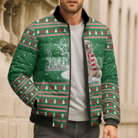 Golden Retriever Christmas Bomber Puffer Jacket with Red Scarf Snowflakes and Tree Pattern - Wonder Print Shop
