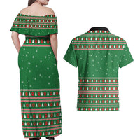 Golden Retriever Christmas Couples Matching Off Shoulder Maxi Dress and Hawaiian Shirt with Red Scarf Snowflakes and Tree Pattern - Wonder Print Shop