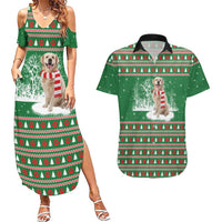 Golden Retriever Christmas Couples Matching Summer Maxi Dress and Hawaiian Shirt with Red Scarf Snowflakes and Tree Pattern - Wonder Print Shop