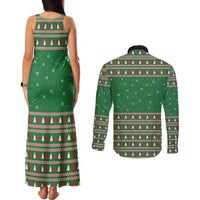 Golden Retriever Christmas Couples Matching Tank Maxi Dress and Long Sleeve Button Shirt with Red Scarf Snowflakes and Tree Pattern - undefined