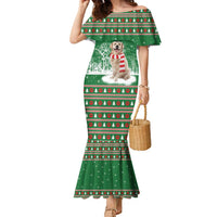 Golden Retriever Christmas Family Matching Mermaid Dress and Hawaiian Shirt with Red Scarf Snowflakes and Tree Pattern - Wonder Print Shop