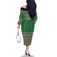 Golden Retriever Christmas Family Matching Off The Shoulder Long Sleeve Dress and Hawaiian Shirt with Red Scarf Snowflakes and Tree Pattern - Wonder Print Shop