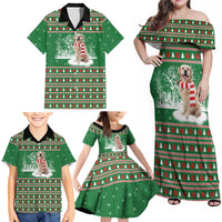 Golden Retriever Christmas Family Matching Off Shoulder Maxi Dress and Hawaiian Shirt with Red Scarf Snowflakes and Tree Pattern - Wonder Print Shop