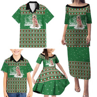 Golden Retriever Christmas Family Matching Puletasi and Hawaiian Shirt with Red Scarf Snowflakes and Tree Pattern - Wonder Print Shop