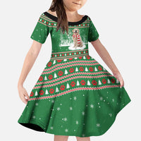 Golden Retriever Christmas Family Matching Short Sleeve Bodycon Dress and Hawaiian Shirt with Red Scarf Snowflakes and Tree Pattern - Wonder Print Shop