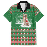 Golden Retriever Christmas Hawaiian Shirt with Red Scarf Snowflakes and Tree Pattern - Wonder Print Shop