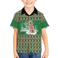 Golden Retriever Christmas Hawaiian Shirt with Red Scarf Snowflakes and Tree Pattern - Wonder Print Shop