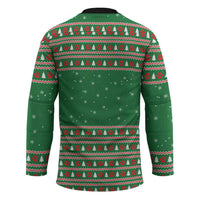 Golden Retriever Christmas Hockey Jersey with Red Scarf Snowflakes and Tree Pattern - Wonder Print Shop