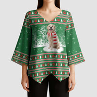 Golden Retriever Christmas Kimono Sleeve Blouse with Red Scarf Snowflakes and Tree Pattern - Wonder Print Shop