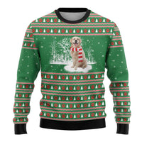 Golden Retriever Christmas Ugly Christmas Sweater with Red Scarf Snowflakes and Tree Pattern - Wonder Print Shop
