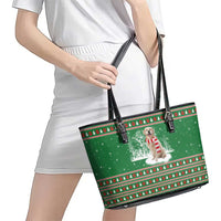 Golden Retriever Christmas Leather Tote Bag with Red Scarf Snowflakes and Tree Pattern - Wonder Print Shop