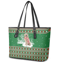 Golden Retriever Christmas Leather Tote Bag with Red Scarf Snowflakes and Tree Pattern - Wonder Print Shop