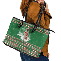 Golden Retriever Christmas Leather Tote Bag with Red Scarf Snowflakes and Tree Pattern - Wonder Print Shop