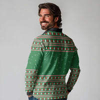 Golden Retriever Christmas Long Sleeve Polo Shirt with Red Scarf Snowflakes and Tree Pattern - Wonder Print Shop
