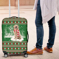 Golden Retriever Christmas Luggage Cover with Red Scarf Snowflakes and Tree Pattern - Wonder Print Shop