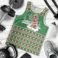 Golden Retriever Christmas Men Tank Top with Red Scarf Snowflakes and Tree Pattern - Wonder Print Shop