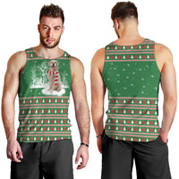 Golden Retriever Christmas Men Tank Top with Red Scarf Snowflakes and Tree Pattern - Wonder Print Shop