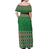Golden Retriever Christmas Off Shoulder Maxi Dress with Red Scarf Snowflakes and Tree Pattern - Wonder Print Shop