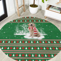 Golden Retriever Christmas Round Carpet with Red Scarf Snowflakes and Tree Pattern - Wonder Print Shop