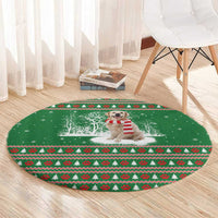 Golden Retriever Christmas Round Carpet with Red Scarf Snowflakes and Tree Pattern - Wonder Print Shop