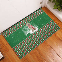 Golden Retriever Christmas Rubber Doormat with Red Scarf Snowflakes and Tree Pattern - Wonder Print Shop