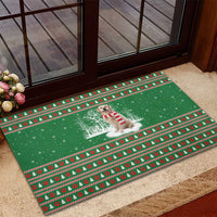 Golden Retriever Christmas Rubber Doormat with Red Scarf Snowflakes and Tree Pattern - Wonder Print Shop