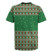 Golden Retriever Christmas Rugby Jersey with Red Scarf Snowflakes and Tree Pattern - Wonder Print Shop