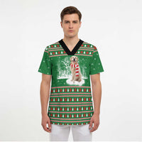 Golden Retriever Christmas Scrub Top with Red Scarf Snowflakes and Tree Pattern - Wonder Print Shop