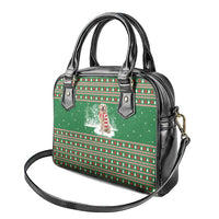 Golden Retriever Christmas Shoulder Handbag with Red Scarf Snowflakes and Tree Pattern - Wonder Print Shop