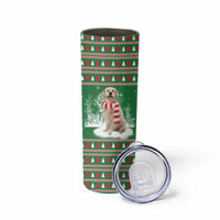 Golden Retriever Christmas Skinny Tumbler with Red Scarf Snowflakes and Tree Pattern - Wonder Print Shop