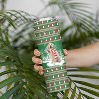 Golden Retriever Christmas Skinny Tumbler with Red Scarf Snowflakes and Tree Pattern - Wonder Print Shop