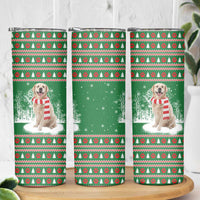 Golden Retriever Christmas Skinny Tumbler with Red Scarf Snowflakes and Tree Pattern - Wonder Print Shop