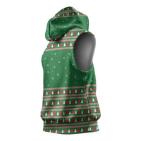 Golden Retriever Christmas Sleeveless Hoodie with Red Scarf Snowflakes and Tree Pattern - Wonder Print Shop