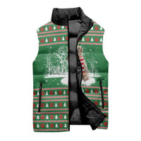 Golden Retriever Christmas Sleeveless Puffer Jacket with Red Scarf Snowflakes and Tree Pattern - Wonder Print Shop