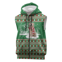 Golden Retriever Christmas Sleeveless Zip Hoodie with Red Scarf Snowflakes and Tree Pattern - Wonder Print Shop