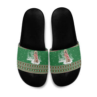 Golden Retriever Christmas Slide Sandals with Red Scarf Snowflakes and Tree Pattern - Wonder Print Shop