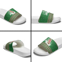 Golden Retriever Christmas Slide Sandals with Red Scarf Snowflakes and Tree Pattern - Wonder Print Shop