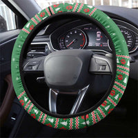 Golden Retriever Christmas Steering Wheel Cover with Red Scarf Snowflakes and Tree Pattern - Wonder Print Shop