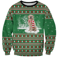 Golden Retriever Christmas Sweatshirt with Red Scarf Snowflakes and Tree Pattern - undefined