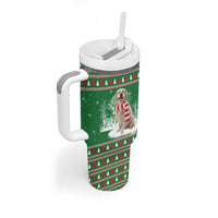 Golden Retriever Christmas Tumbler With Handle with Red Scarf Snowflakes and Tree Pattern - Wonder Print Shop