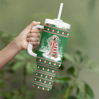 Golden Retriever Christmas Tumbler With Handle with Red Scarf Snowflakes and Tree Pattern - Wonder Print Shop