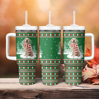 Golden Retriever Christmas Tumbler With Handle with Red Scarf Snowflakes and Tree Pattern - Wonder Print Shop