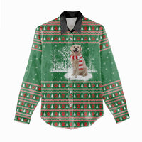 Golden Retriever Christmas Women Casual Shirt with Red Scarf Snowflakes and Tree Pattern - Wonder Print Shop