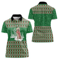 Golden Retriever Christmas Women Polo Shirt with Red Scarf Snowflakes and Tree Pattern - Wonder Print Shop