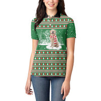 Golden Retriever Christmas Women Polo Shirt with Red Scarf Snowflakes and Tree Pattern - Wonder Print Shop