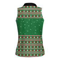 Golden Retriever Christmas Women Sleeveless Polo Shirt with Red Scarf Snowflakes and Tree Pattern - Wonder Print Shop